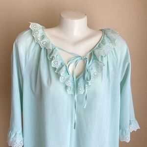 VTG Victorian Medieval Nightgown L Undergarment Base Layer Dress Pale Mint Green
